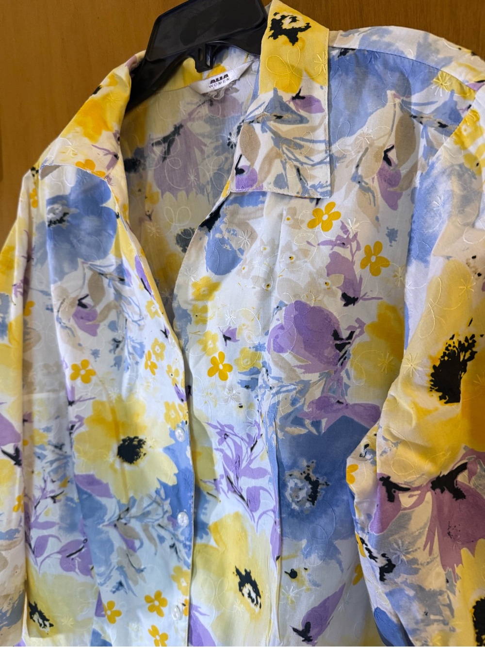 Avia Yellow Blue Purple Floral Button-Down Shirt - Picture 2 of 5